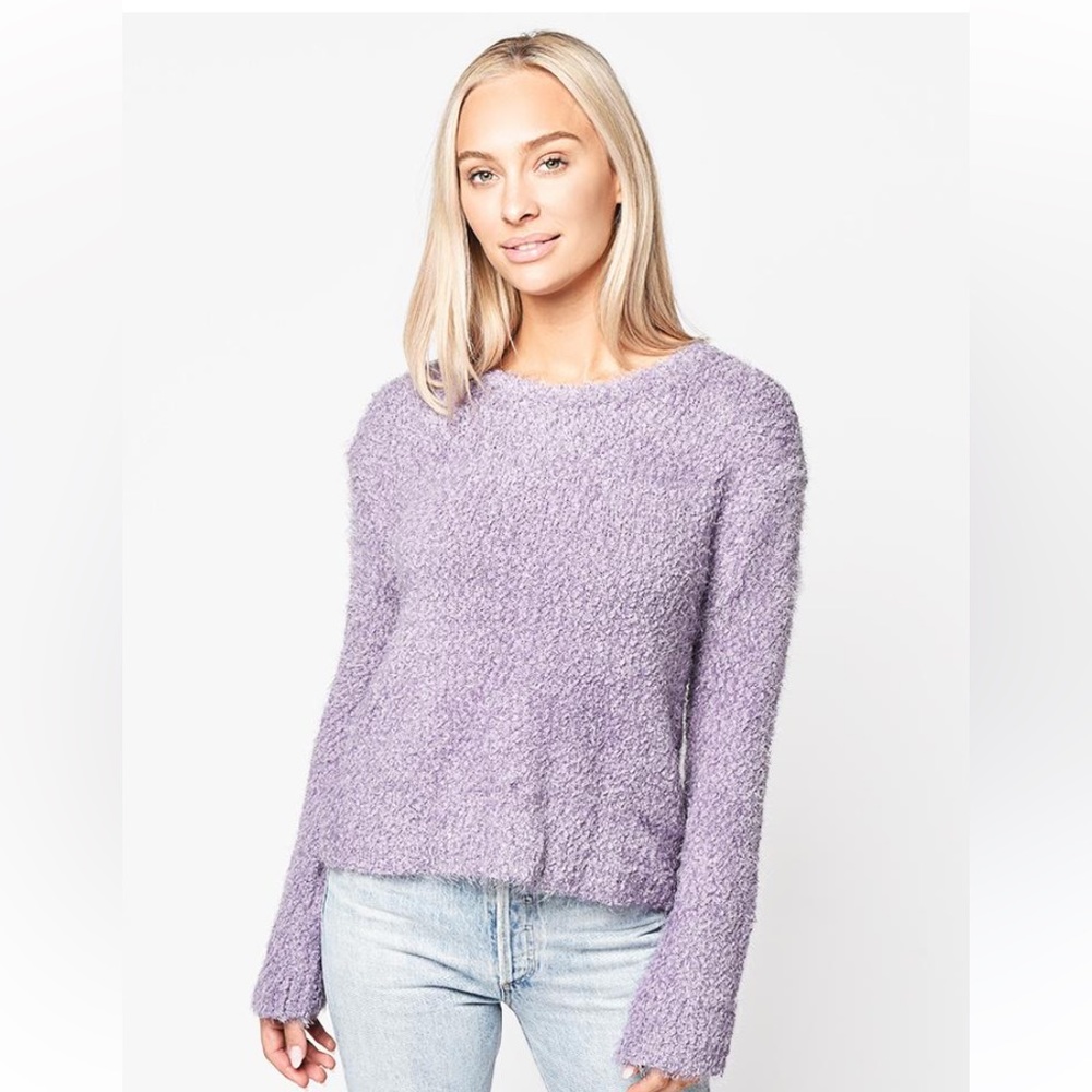 Steve Madden BB Dakota Get A Crew Furry Fuzzy Purple Crew Neck Sweater - Size S